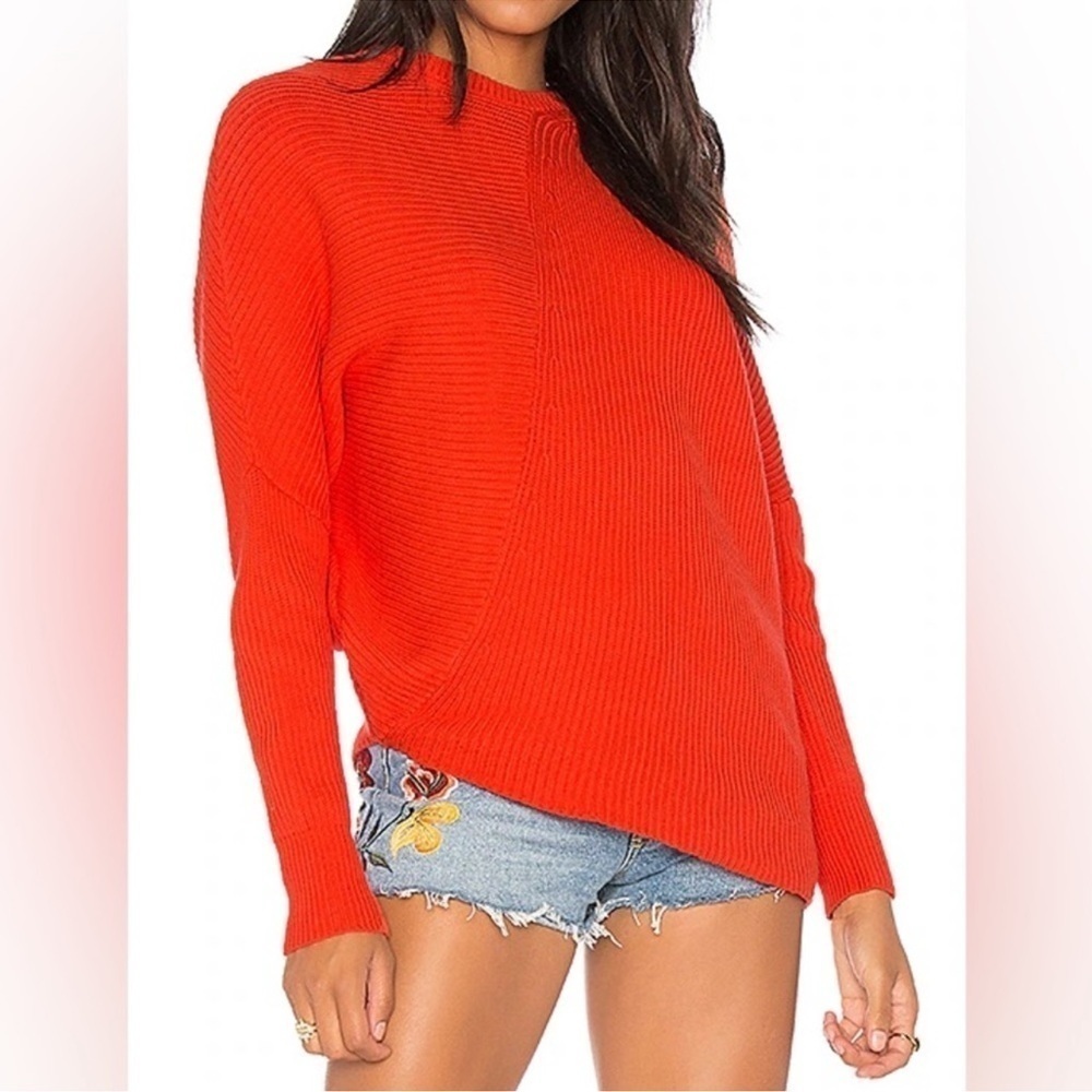 Free People Orange Downtown Pullover Batwing Asymmetrical Sweater